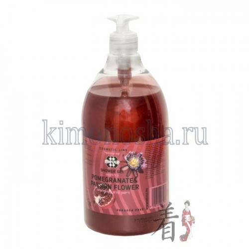MEULE Cosmetic Line Shower gel Pomegranate &amp; Passion Flower - Гель для душа Гранат и Пассифлора Нежный, душистый и экономичный гель для душа, без парабенов Гранат и Пассифлора, благодаря наличию экстрактов ромашки и алоэ, бережно очищает и одновременно ухаживает, увлажняет и смягчает кожу, обладает нежным и приятным ароматом. Нейтральный уровень PH соответствует естественной