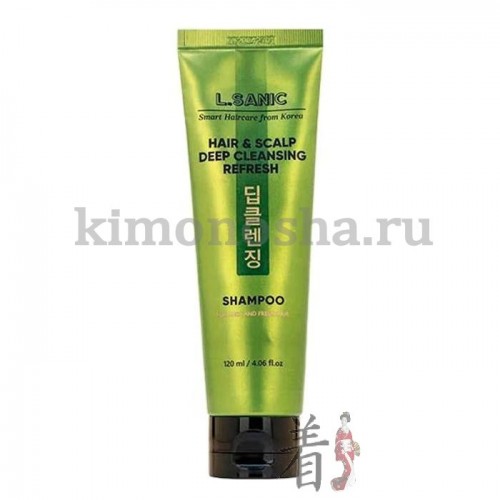 L&#039;Sanic Hair &amp; Scalp Deep Cleansing Refresh Shampoo Освежающий шампунь для глубокого очищения волос и кожи головы Шампунь на мягкой моющей основе с нежным цветочно-травянистым ароматом глубоко, но бережно очищает кожу головы и волосы, устраняя излишнюю жирность и надолго сохраняя их свежими и пышными.