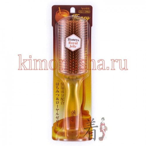 VESS Honey Brush Щетка массажная для увлажнения и придания блеска волосам с мёдом и маточным молочком пчёл Щетка содержит микрокапсулированные мёд и маточное молочко пчёл. Эти компоненты ежедневно увлажняют волосы, придают им гладкость и блеск при расчёсывании.
