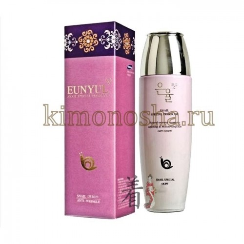 EUNYUL Snail Special Skin Антивозрастной тонер с муцином улитки Тонер с муцином улитки предназначен для ухода за кожей лица сразу после умывания. Заканчивает процедуру очищения кожи, отшелушивая ороговевшие частицы эпидермиса, благодаря чему улучшается клеточное дыхание, а также ускоряются процессы регенерации.
Тонер увлажняет кожу и оберегает ее от появления шелушений и чувства стянутости, смягчает кожу, делает ее более гладкой и мягкой.