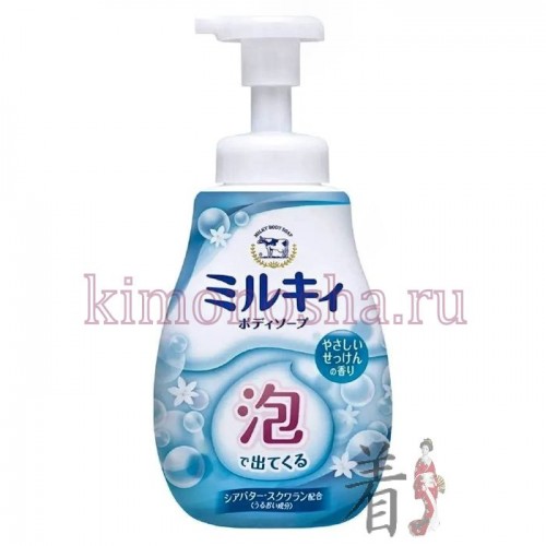 COW BRAND Milky Foam Gentle Soap - Увлажняющее жидкое мыло-пенка для рук и тела с ароматом цветочного мыла Двойная формула позволяет использовать его как для мытья тела, так и для мытья рук детей и взрослых.
Густая пена мягко очищает кожу, входящие в состав мыла компоненты позволяют надолго сохранить кожу увлажненной после приёма ванны.
