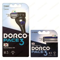 Dorco Pace 3 - Набор: Бритвенный станок c 3-я лезвиями и 1 дополнительная кассета + Сменные кассеты c 3-я лезвиями 4 шт/упак