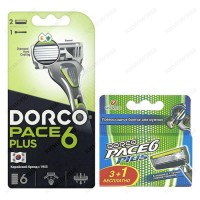 Dorco Pace 6 Plus - Набор: Бритвенный станок c 6-ю лезвиями и триммером + Сменные кассеты c 6-ю лезвиями и триммером 4 шт/упак