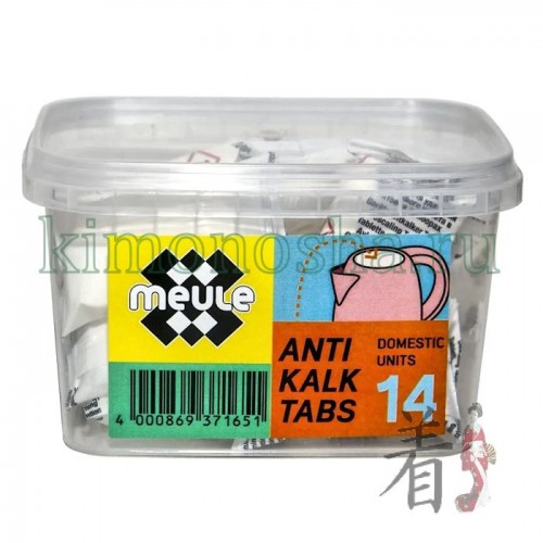 MEULE Anti Kalk Tabs - Таблетки для удаления накипи в бытовых водонагревательных приборах Таблетки MEULE ANTI KALK TABS - быстро и эффективно удаляет отложения накипи во всех бытовых приборах, связанных с подогревом воды (чайники, утюги, кофемашины и др.)