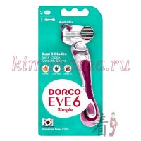 Dorco Eve 6 Simple - Бритвенный станок для женщин c 6-ю лезвиями (1 станок, 2 кассеты)