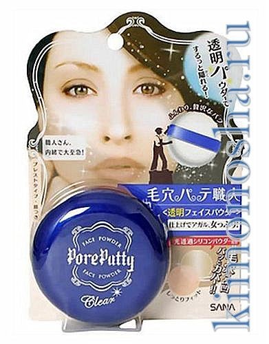 SANA PORE PUTTY FACE POWDER Пудра компактная для лица (прозрачная) Прозрачная пудра содержит в составе светопроницаемый силиконовый порошок, благодаря которому пудра легко и ровно ложится, мгновенно маскирует поры и мелкие дефекты кожи, выравнивает цвет лица, придает коже матовость. Роскошная мягкая пудра позволяет коже дышать, а макияж прекрасно держится в течение всего дня.