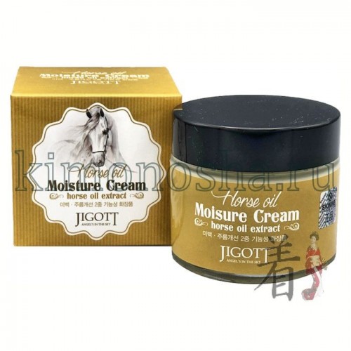JIGOTT Horse Oil Moisture Cream Увлажняющий крем для лица с лошадиным маслом Восстанавливающий крем с лошадиным маслом оказывает активное увлажняющее, смягчающее, успокаивающее и омолаживающее действие, мгновенно преображает сухую, увядающую, обветренную кожу, питает ее, разглаживает структуру, успокаивает раздражения, устраняет шелушения, стянутость и чувство дискомфорта. Лошадиный жир насыщает кожу жирными кислотами и витаминами, защищает ее от обезвоживания, эффективно смягчает огрубевшую кожу, ускоряет процесс заживления и восстановления, обладает высокими регенеративными свойствами, препятствует размножению бактерий, вызывающих акне.