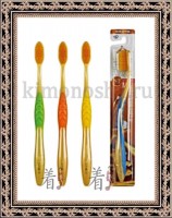 EQ MAXON Nano Gold Toothbrush - Зубная щетка c наночастицами золота, сверхтонкой двойной щетиной, средней жесткости, стандартная чистящая головка, изогнутая ручка
