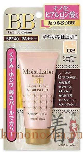 Meishoku Moist Labo BB Moisture Essense Cream Увлажняющий тональный крем-эссенция Жидкий крем - эссенция с тонирующим эффектом позволяет естественно скрыть неровности, заметно расширенные поры, пигментные пятна, тусклый цвет лица. Держится в течение дня, оставаясь незаметной под макияжем (пудрой, румянами) благодаря лёгкой текстуре и натуральному тону. Совмещает действие эссенции, крема, солнцезащитного средства, основы под макияж, корректора, тонального средства