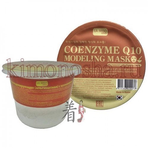 La Miso Coenzime Q10 Modeling Mask Маска моделирующая альгинатная с коэнзимом Q10 Альгинатная маска с коэнзимом Q10 содержит альгиновую кислоту из бурых и красных водорослей, обладает лифтинг-эффектом. Коэнзим Q10 разглаживает кожу и возвращает тонус зрелой коже, оказывает антиоксидантный эффект. Альгинатная маска с коэнзимом Q10 подходит для зрелой кожи любого типа. Благодаря богатому питательному комплексу веществ маска улучшает обменные процессы, выводит токсины, успокаивает покрасневшую и раздраженную кожу, увлажняет, оказывает эффект лифтинга. Альгинатная маска не содержит талька и парабенов.