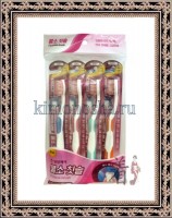 Dental Care Fluorine Toothbrush Set - Набор : Зубная щетка cо сверхтонкой двойной щетиной (средней жесткости и мягкой) “Фтор”, 4 шт/упак