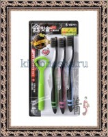 DENTAL CARE Nano Charcoal Set - Набор: Зубная щетка c древесным углем и сверхтонкой двойной щетиной (мягкой и супермягкой), 3шт + скребок для языка