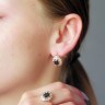Комплект КТ865 - Комплект Серьги + Кольцо из Дубайского золота со вставками из чёрного и белых минералов - КТ865-3