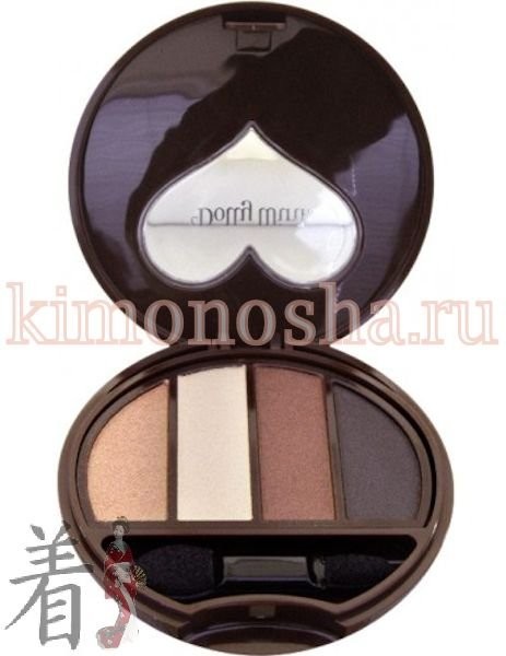KOJI HONPO Dolly Wink Eye Shadow - Тени для век 4-х цветные Тени не осыпаются, мягко наносятся, ровно ложатся. В состав входят увлажняющие кожу век компоненты (экстракт листьев розмарина, листьев алоэ, масло жожоба, токоферол).
В наборе – тени 4 оттенков и двухсторонний аппликатор со спонжиками разной формы для нанесения.