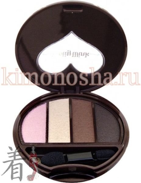 KOJI HONPO Dolly Wink Eye Shadow Тени для век 4-х цветные Тени не осыпаются, мягко наносятся, ровно ложатся. В состав входят увлажняющие кожу век компоненты (экстракт листьев розмарина, листьев алоэ, масло жожоба, токоферол).
В наборе – тени 4 оттенков и двухсторонний аппликатор со спонжиками разной формы для нанесения.