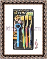 DENTAL CARE Nano Gold Toothbrush Set - Набор: Зубная щетка c наночастицами золота и сверхтонкой двойной щетиной (мягкой и супермягкой), 3 шт + скребок для языка