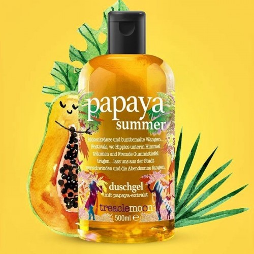 Treaclemoon Papaya summer Bath &amp; shower gel Гель для душа  Летняя папайя Сочная, невероятно полезная и вкусная – папайя! Все нотки ее аромата поместились в бутылочке с гелем для душа, который моментально создает летнее настроение. Гель прекрасно очищает кожу, не высушивая ее.