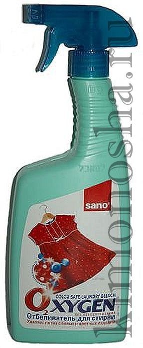 SANO Stain Remover Oxygen - Пятновыводитель перед стиркой на основе активного кислорода, спрей, 750 мл Пятновыводитель предназначен для нанесения на белье перед стиркой. Содержит OXYGEN. Подходит для стирки всех видов белого и цветного белья