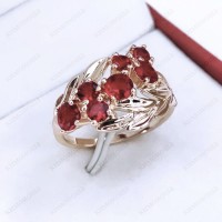 Кольцо К791 - кольцо из Дубайского золота с россыпью алых цирконов