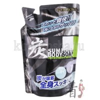 MITSUEI Pure Body Soap - Глубокоочищающее крем-мыло для мужчин с древесным углём, дезодорирующее, ароматом мяты и грейпфрута, мягкая упаковка, 400 мл